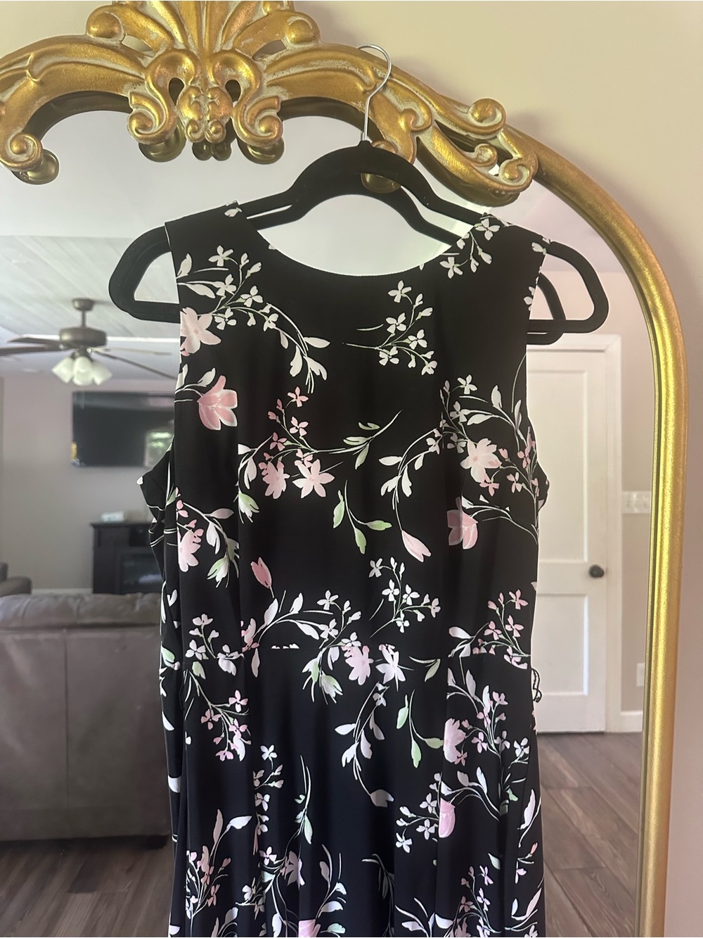 Anne Klein Black Midi Dress with Pink Floral Print - Picture 5 of 16